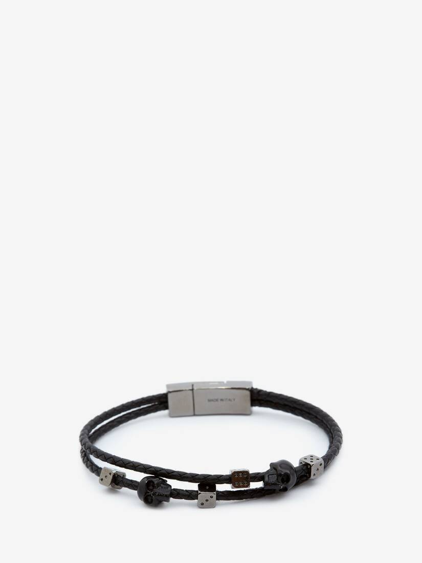 Pulsera Alexander McQueen Skull Braided Cuero Hombre - Negros - Mexico 732-OGBWAQ